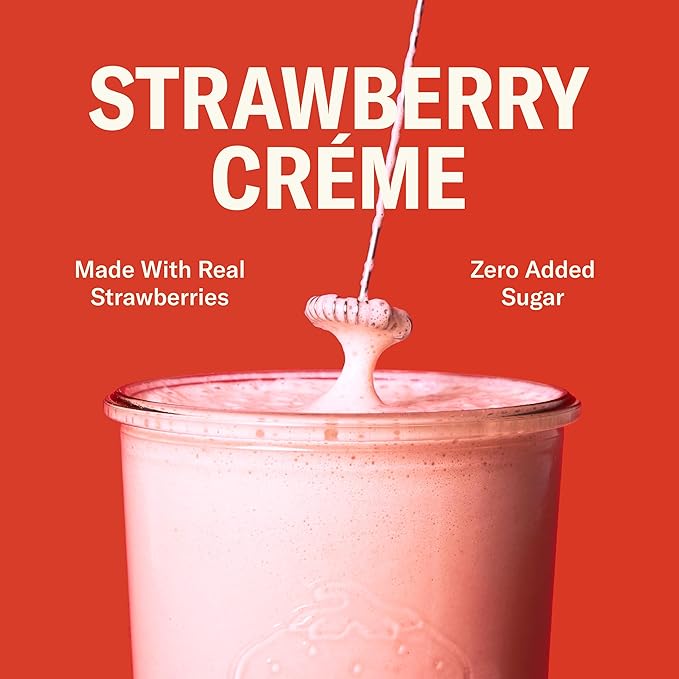 Ballerina Farm Grass Fed Whey Protein Powder Strawberry Crème 24g Protein with Collagen Peptides Bovine Colostrum Hemp Hearts Prebiotic Fiber No Added Sugar or Artificial Ingredients 20 Servings