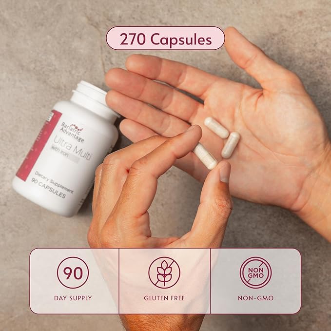 Bariatric Advantage Ultra Multivitamin with Iron - Ultra Multi with Iron - Capsule Format Multivitamin - Provides Full Complex of B Vitamins - with Vitamin C Chromium &amp More - 270 Capsules