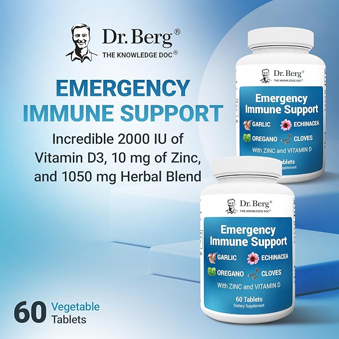 Dr. Berg Emergency Immune Support w/Echinacea - Potent Blend of Herbal Extracts (Warning: Strong Herbal Smells) - Immune Support Supplement Includes 2000 IUs of Vitamin D &amp 10mg of Zinc - 60 Tabl