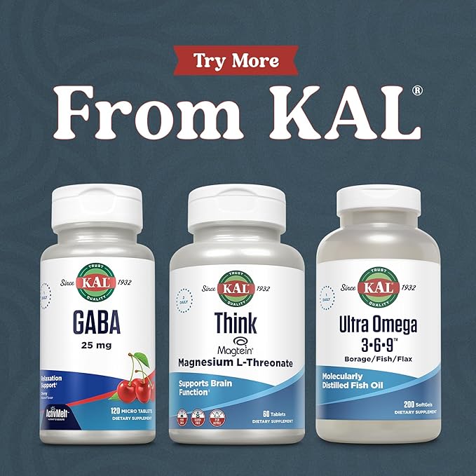 KAL Think Magnesium L-Threonate 2000 mg | Learning Brain Health &amp Memory Function Support w/Magtein | Vegan No Gluten &amp Non-GMO | 60 Tablets