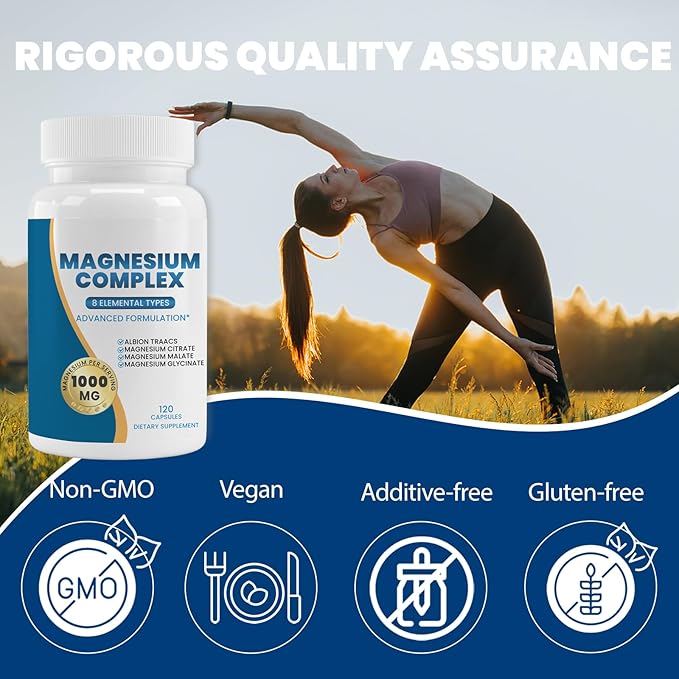 Magnesium Complex Supplement 120 Capsules (Provided by 1000 mg of Eight Different Forms of Magnesium) 100% Daily Recommended