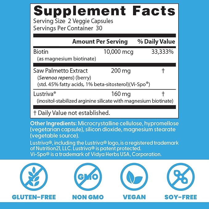 High Absorption Hair &amp Skin Complex Clinically Shown to Grow Thicker Healthier Hair in 3 Weeks Supports Hair Growth &amp Skin Health Non-GMO Gluten Free Soy Free Vegan 60 Veggie Capsules