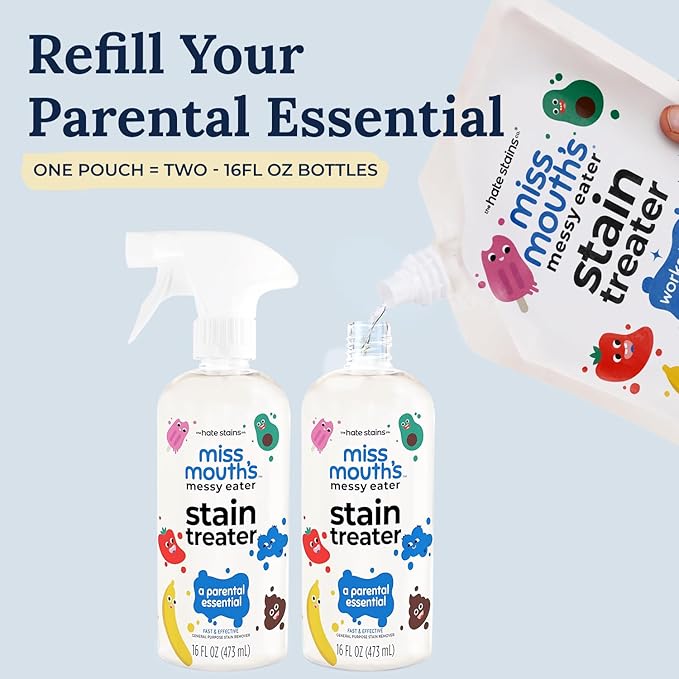 Miss Mouth's Messy Eater Stain Treater - 32oz Refill - Newborn &amp Baby Essentials - No Dry Cleaning Food Grease Coffee Off Laundry Underwear Fabric