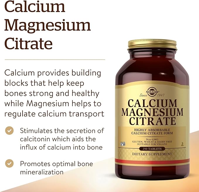 Solgar Calcium Magnesium Citrate 250 Tablets - Supports Healthy Bones &amp Teeth - Musculoskeletal &amp Nervous System Support - Highly Absorbable - Non-GMO and Vegan - 50 Servings