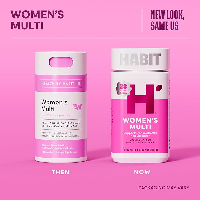 Habit Womens Multi Supplement 2 Pack (120 Capsules) - New Look Supports General Health &amp Wellness 23 Essential Vitamins and Minerals Fruit extracts Folate Iron B12 Biotin Non-GMO
