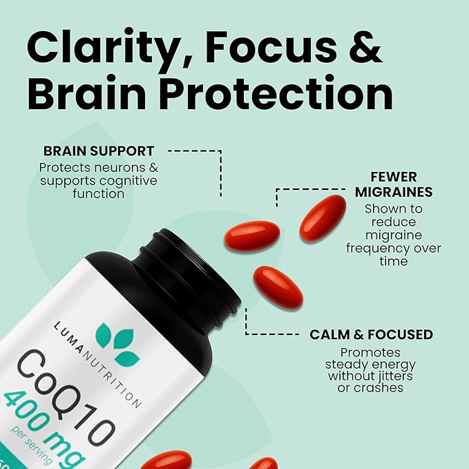 Luma Nutrition CoQ10 400mg Softgels - High-Absorption Coenzyme Q10 - Co Q-10 200mg / 400mg Per Serving - Heart Health - 60 Liquid Softgels (Pack of 2)