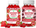 Lunakai USA Made Womens Multivitamin &amp Biotin Gummies Bundle – Energy &amp Hair Skin Nail Support – Naturally Flavored – 60 Non-GMO Gummies Each