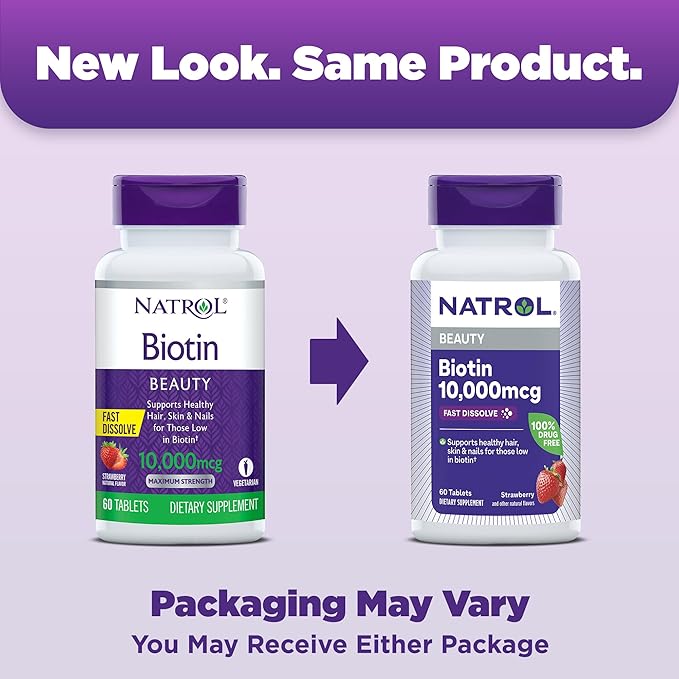 Natrol Vitamin B-12 5000mcg 200 Tablets &amp Biotin 10000mcg 60 Tablets for Cellular Energy Healthy Nervous System Hair Skin and Nails