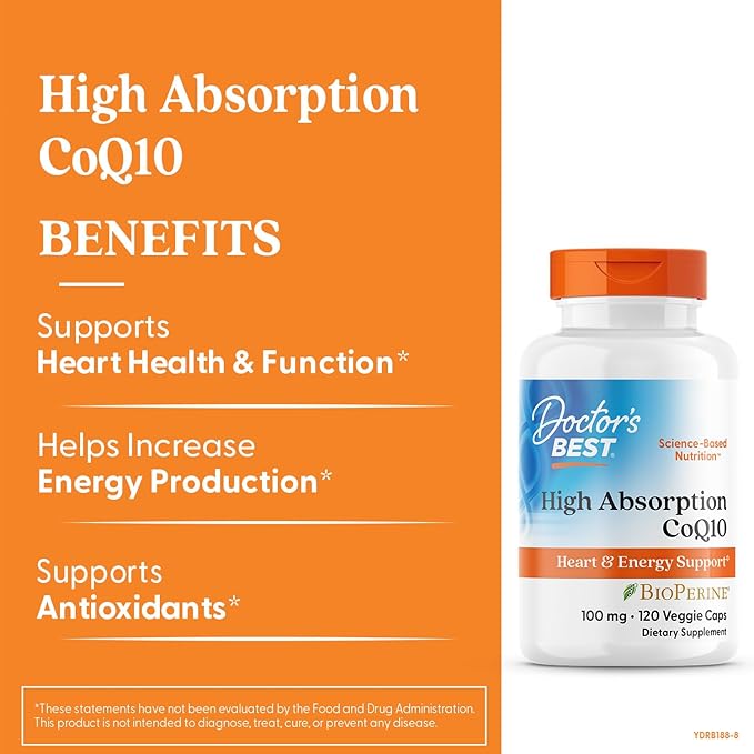 Doctor's Best High Absorption CoQ10 with Bioperine Heart Health &amp Energy Production Non-GMO Gluten &amp Soy Free Vegan 100 Mg 120 count