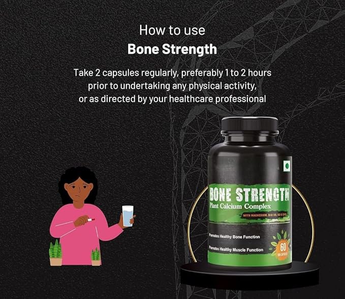 Eleven Zone Bone Strength - Plant-Based Calcium Magnesium Zinc Vitamin D3 VIT B12 K2 - GMO Soy Gluten Free Ingredients - Whole Food Supplement for Bone Health - 60 Vegan Friendly Capsules