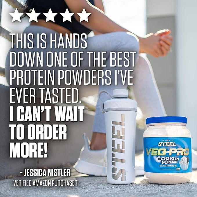 Steel Supplements Veg-PRO | Vegan Protein Powder Cookies and Creme | 25 Servings (1.65lbs) | Protein Powder with BCAA Amino Acid | Non GMO | Non Dairy | Low Carb Formula