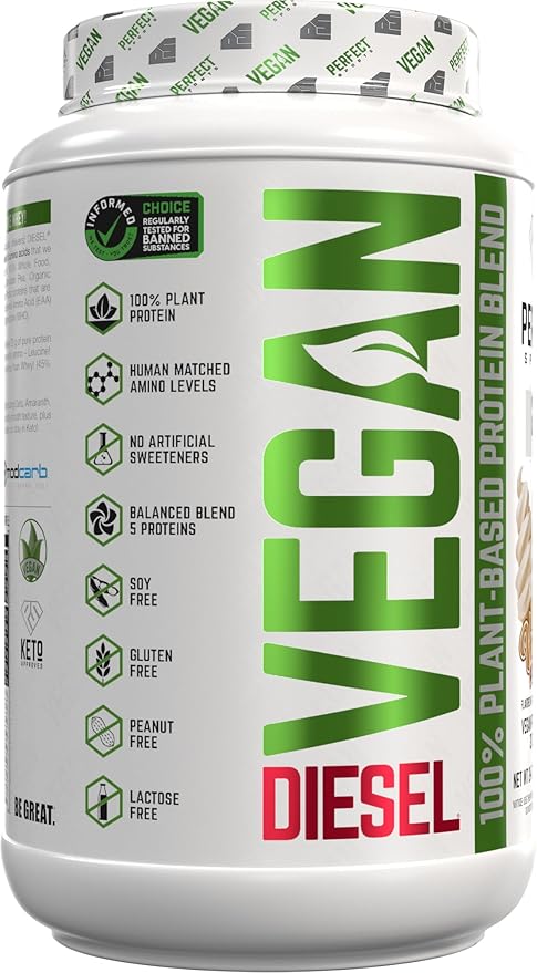 PERFECT SPORTS Vegan Diesel 100% Plant Based Protein | Whole Food Blend | No Artificial Sweeteners Lactose Free Keto | 23g Protein | 1.5 Pounds (Vanilla Ice Dream)