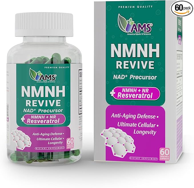 America Medic &amp Science NMNH Revive – Dual NAD+ Precursor Supplement for Longevity Healthy Aging Energy Metabolic Function Skin &amp Cellular Health – 60 Capsules for Daily Vitality