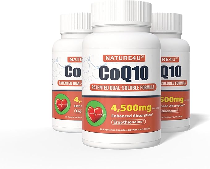 CoQ10 150mg Capsule with L-Ergothioneine - Enhanced Absorption Antioxidant for Heart Health &amp Energy Production Coenzyme Q10 Patented Dual-Soluble Formula 1 Month Supply Pack of 3 (3)