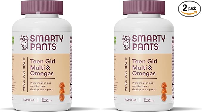 SmartyPants Teen Girl Multivitamin Gummies with Omega-3 Fish Oil (EPA/DHA) Vitamins C D3 B12 A K &amp Zinc Gluten-Free Includes Biotin for Hair Skin &amp Nails 120 Count (Pack of 2)
