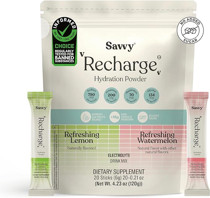 SAVVY Bone Broth Power Chocolate Protein Powder 23g Protein 12g Collagen &amp Recharge Electrolyte Powder Sugar Free Hydration Drink with Sodium Magnesium Potassium (Variety (Lemon + Watermelon)