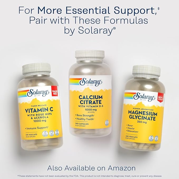Solaray Calcium Citrate with Vitamin D3 1000mg - Bone Strength and Healthy Teeth Support - Gentle Digestion Formula - Lab Verified 60-Day Guarantee - 60 Servings 240 Capsules