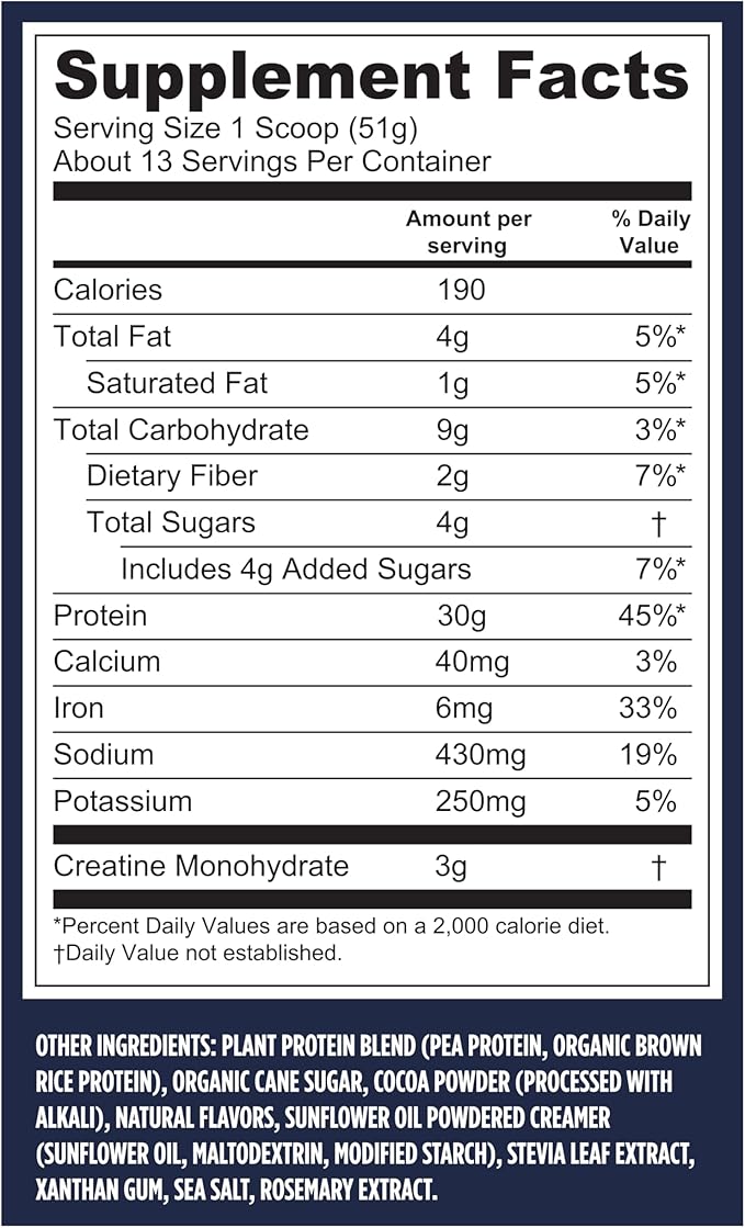 Vega Protein + Creatine - 30g Plant-Based Protein Chocolate 13 Servings 3g Creatine 5g BCAAs Vegan Keto Gluten Free Dairy Free Low Carb for Muscle Growth &amp Repair Drink Mix 23.4oz