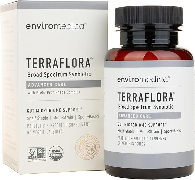 Terraflora Advanced Care Synbiotic - SBO Probiotic and Prebiotic Digestive &amp Gut Health Soil Based Spore Pre and Probiotics for Women and Men with Bacillus Coagulans Subtilis Vegan - 60 Capsul