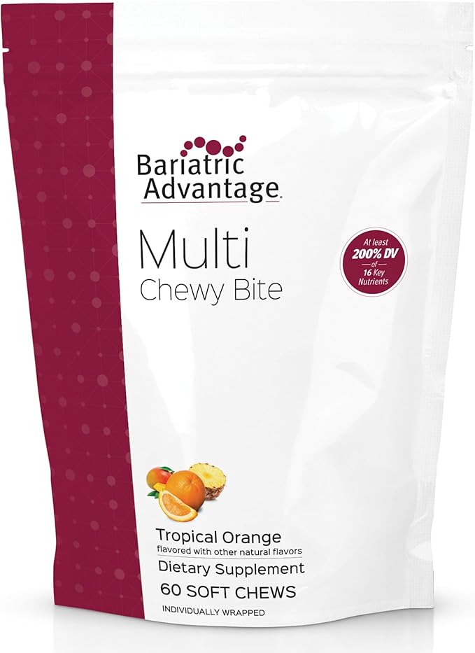 Bariatric Advantage Multi Chewy Bite - Soft Chew Multivitamin for Bariatric Surgery Patients - Chewable Multivitamin with Folic Acid Vitamin D3 &amp More - Tropical Orange Flavor - 60 Count