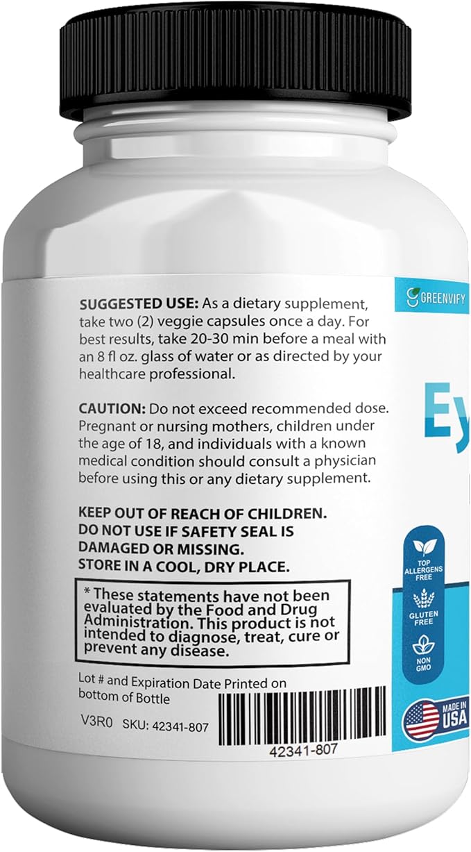 EyeGenics Max Vision Support Supplement 60 Capsules Maximum Strength Eye Health Formula with Lutein Bilberry Extract Vitamins (2)
