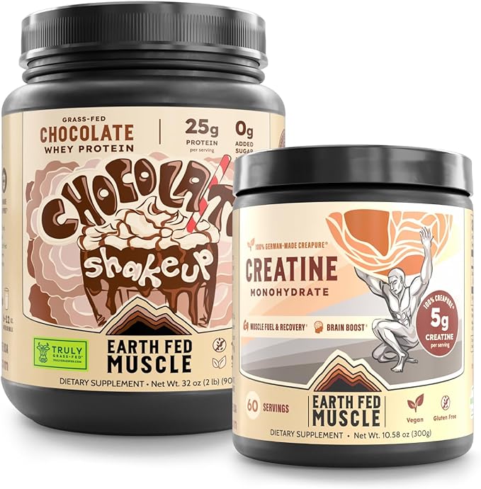 Earth Fed Muscle Grass‑Fed Whey &amp Creapure Creatine Performance Bundle