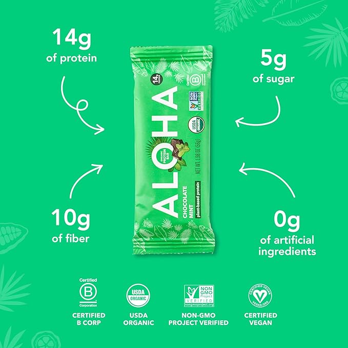 ALOHA Organic Plant Based Protein Bars Chocolate Mint 1.98 Oz (Pack of 12)