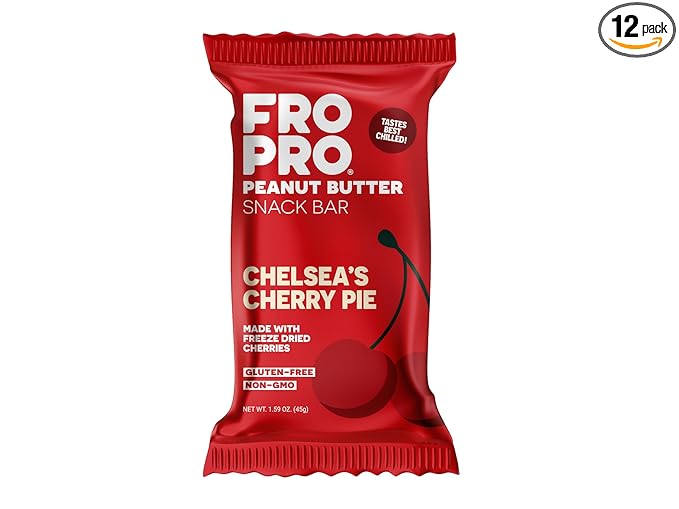 FROPRO Snack Bar - Peanut Butter Snack Bars - Gluten Free Dairy Free Soy Free Non GMO Plant Based Protein Snacks Bar - Crave-worthy | Chelsea's Cherry Pie 12 Pack
