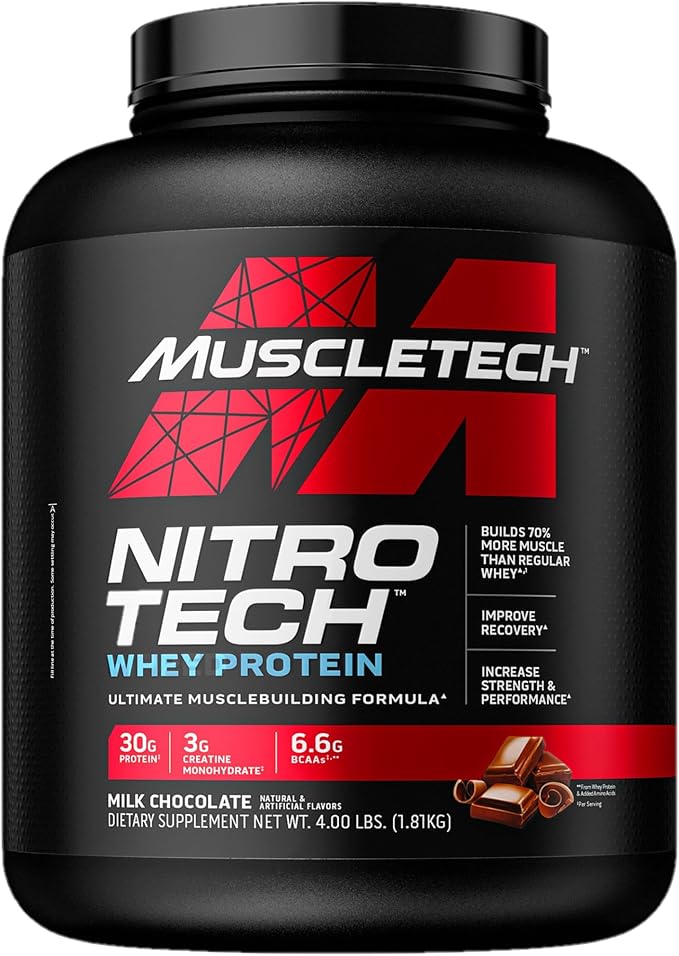 Muscletech Whey Protein Powder Phase8 Protein Powder | Whey &amp Casein Protein Powder Blend &amp Whey Protein Powder Nitro-Tech Whey Protein Isolate &amp Peptides | Milk Chocolate 4 Pounds