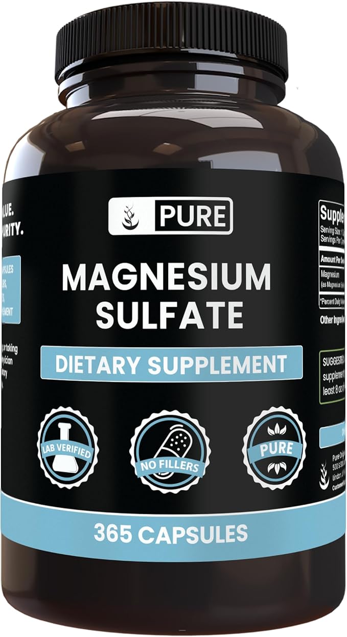 Pure Original Ingredients Magnesium Sulfate (365 Capsules) No Rice Fillers Always Pure Lab Verified