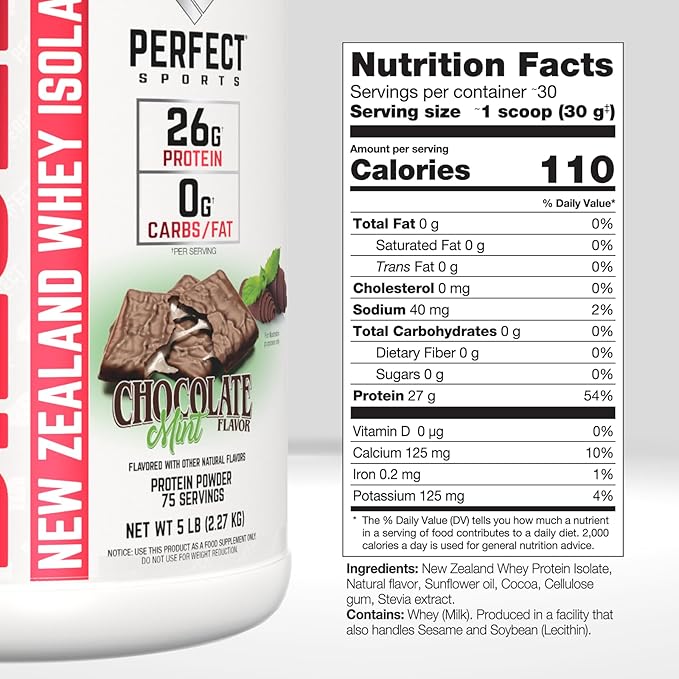 PERFECT SPORTS Diesel 100% New Zealand Whey Protein Isolate | Stevia Sweetened No Artificial Ingredients Keto | 0g Carb 0g Fat 26g Protein | 5 Pounds (Chocolate Mint)