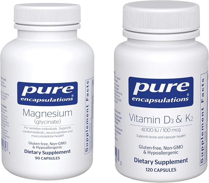 Pure Encapsulations Magnesium (Glycinate) Supplement (90 Capsules) &amp Vitamin D3 &amp K2 Supplement (120 Capsules) - Supports Cardiovascular Musculoskeletal &amp Neurocognitive Health - Gluten-F