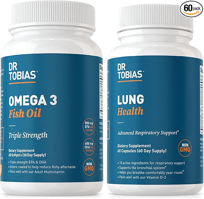 Dr. Tobias Omega 3 Fish Oil &amp Lung Health Supplements for Heart Brain &amp Immune Support Lung Cleanse &amp Detox Formula for Bronchial &amp Respiratory System 60 Capsules