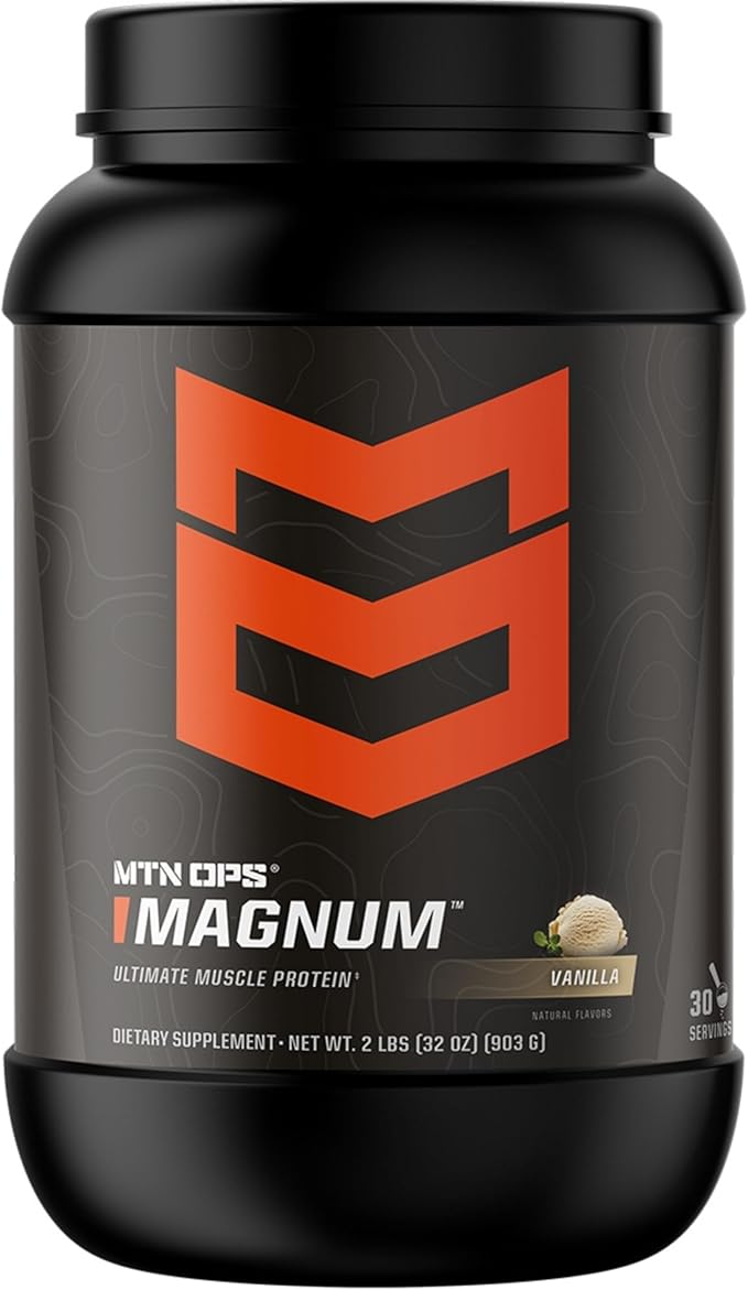 MTN OPS Magnum Protein Powder 23g Protein per Serving Whey Protein Blend with BCAAs Low Sugar Gluten Free 30 Servings Vanilla