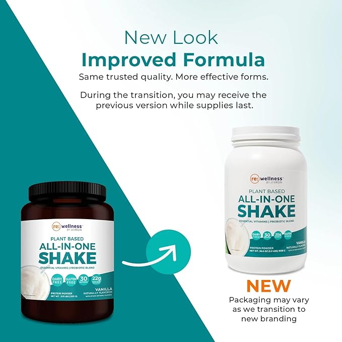 Reignite Wellness by JJ Virgin | Vanilla Plant-Based All-in-One Shake | New &amp Improved Formula Plant Protein Powder Vitamins Minerals Greens &amp Aminos | 20g of Plant Protein | 30 Servings