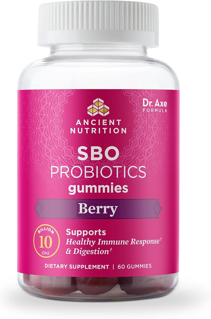 Ancient Nutrition Probiotics SBO Probiotics Berry Gummies 10 Billion CFUs*/Serving Healthy Digestive and Immune Response Support Gluten Free Reduces Occasional Bloating 60 Count