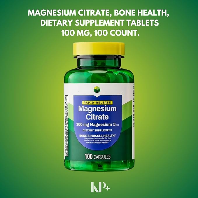 KP+ Magnesium | Magnesium Citrate 100 mg | Bone &amp Muscle Health Support | Rapid-Release Capsules | 100 Count | Dietary Supplement | Pack of 2