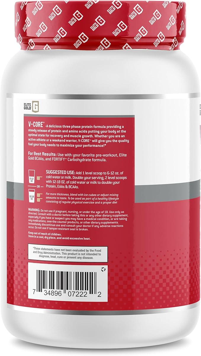 V-Core Protein Powder Protein Powder Keto Vanilla Whey Protein High Protein Casein Protein 25g Protein 12g EAAs 6g BCAAs 2 lb Tub (23 Servings)
