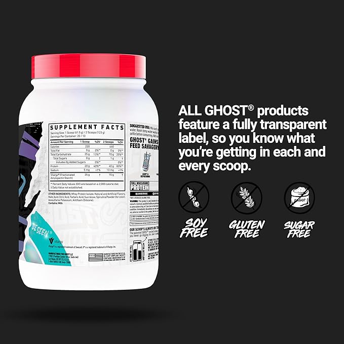 GHOST Clear Gains Mass Gainer Protein Powder - Post-Workout Weight Gainer Mix - 40g of Whey Protein Isolate 440 Calories &amp 70g Vitargo Carbs - Lean Muscle Building &amp Recovery - Blue Raspberry