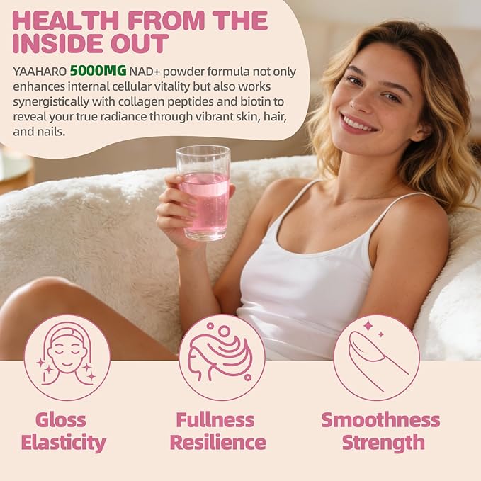 NAD Supplements for Women 5000mg Liposomal NAD+ Powder with Resveratrol Collagen Peptides Biotin CoQ10 &amp TMG for Healthy Aging Cellular Energy Hair Skin &amp Nails Pink Lemonade Mix 34 Se