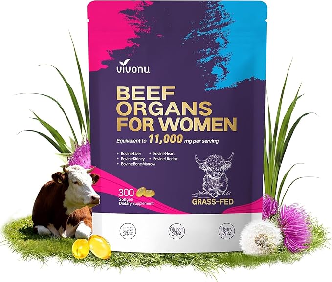 VivoNu Beef Organ Supplement 11000mg per Serving 100 Day Supply + D3 K2 10000 IU with MK7-300 Virgin Coconut Oil Softgels