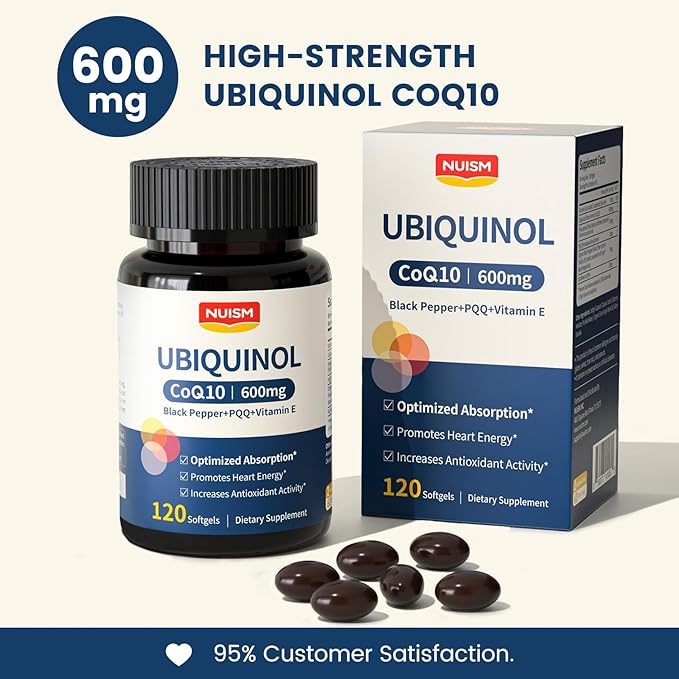 CoQ10 600mg SoftgelsUbiquinol Q10 Coenzyme SupplementCoq 10 600mg Vitamins Maximum AbsorptionAntioxidant Support for Heart Health &amp Energy