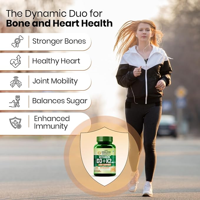 Himalayan Organics Vitamin D3 with K2 As MK7 Supplement- 120 Veg Tablets
