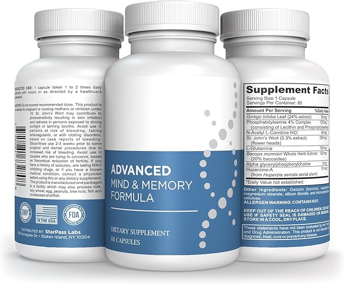 Advanced Memory Formula Extreme Brain Booster Brain Supplement for Memory Focus and Mental Performance Memory Vitamins for Better Brain Health 180 Capsules (3 Pack)