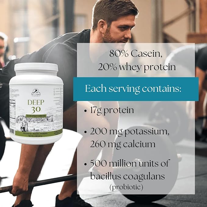 Mt. Capra Deep 30 | Meal Replacement Shake Goat Protein Powder with Grass-Fed Whey Protein Casein Protein Minerals and BC-30 Probiotics | Strawberry Splash | 30 Servings - 2 Pounds