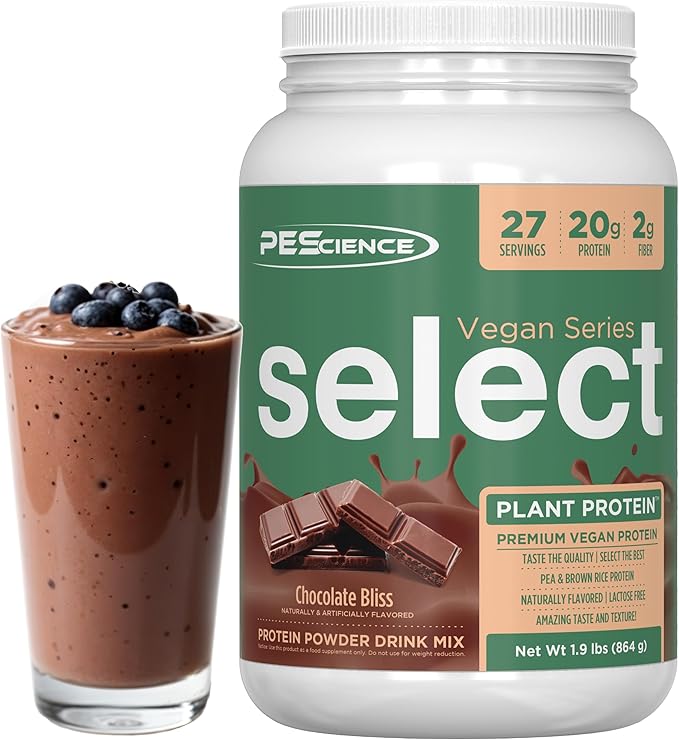PEScience Select Vegan Protein Powder Plant Based Protein Powder Amazing Taste Smooth Texture Pea and Brown Rice Blend Dairy Free Lactose Free Gluten Free - Chocolate Bliss 27 Servings