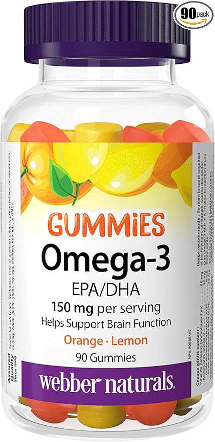 Webber Naturals Omega-3 Gummies 50 mg EPA/DHA · EPA/DHA Orange · Cherry · Lemon 90 Gummies