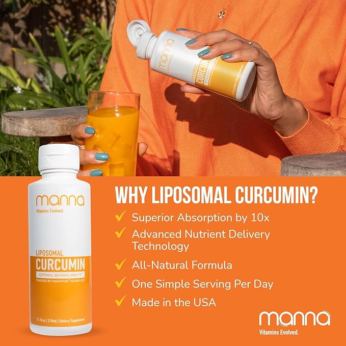 Manna Vitamins Evolved Liposomal Liquid Curcumin for Advanced Absorption Best Turmeric Supplement for Daily Joint &amp Immune Health Support - Vegan Non-GMO 95% Curcuminoids (2 Pack)