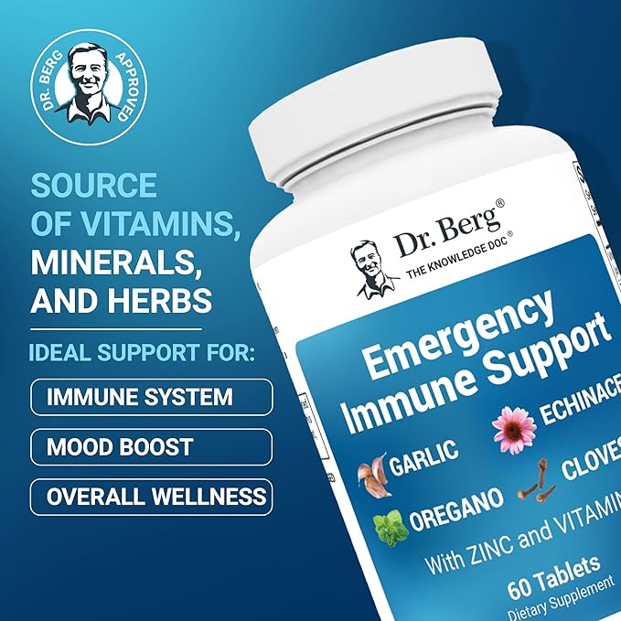 Dr. Berg Emergency Immune Support w/Echinacea - Potent Blend of Herbal Extracts (Warning: Strong Herbal Smells) - Immune Support Supplement Includes 2000 IUs of Vitamin D &amp 10mg of Zinc - 60 Tabl