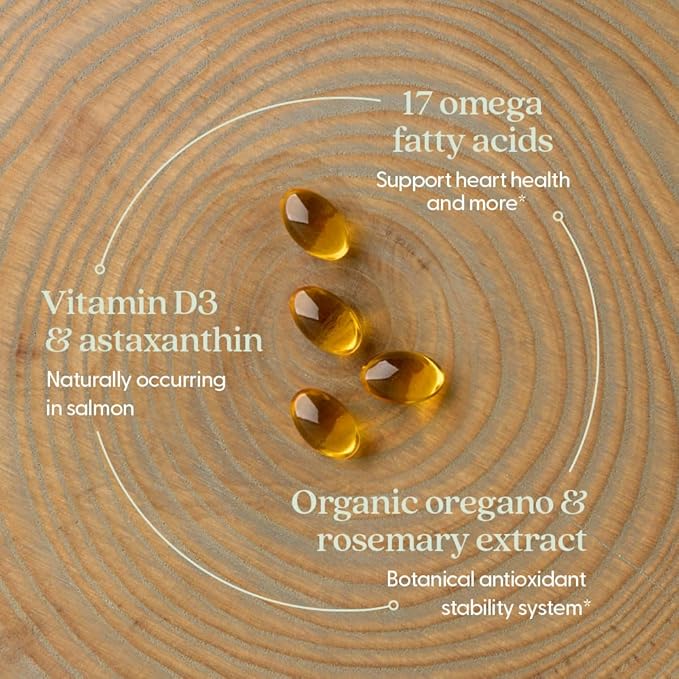 New Chapter Wholemega Fish Oil Supplement Tiny Capsules 2000mg per Serving Clinically Proven Wild Alaskan Salmon Oil with Omega-3 + Vitamin D3 + Astaxanthin 500mg Each - 90 Count